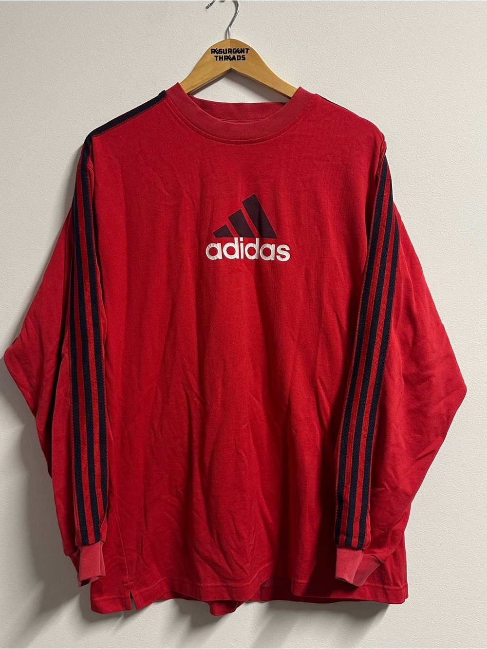 Vintage 90s Adidas Long Sleeve Shirt Red Soccer Goalkeeper Stripes Mens Large Fu